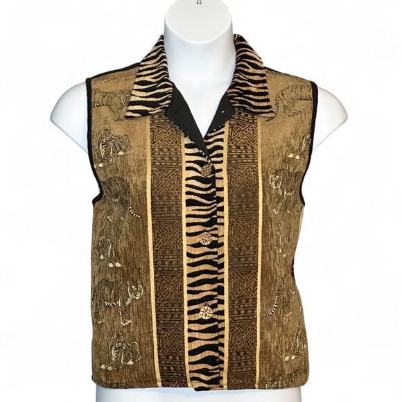 Y2K Carolina Colours Tiger Tapestry Vest Size L Safari Boho Animal Print Vest - Picture 2 of 7